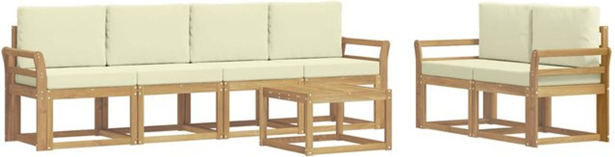 7-teilige Outdoor-Sofagarnitur aus Akazie mit Kissen in Weiß und Beige von vidaXL - Bild 1