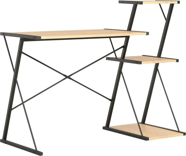 vidaXL Schreibtisch mit Regal in Schwarz und Braun, moderner Computer Desk für das Home Office, B/T/H: 116 x 50 x 93 cm - Bild 1
