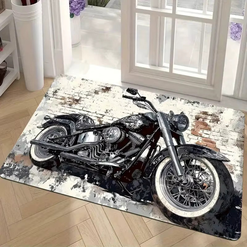 VIKAMA Motorrad-Flanellteppich als rutschfeste und saugfähige Fußmatte in Multicolour für Eingangsbereich, Garage oder Badezimmer - Bild 2