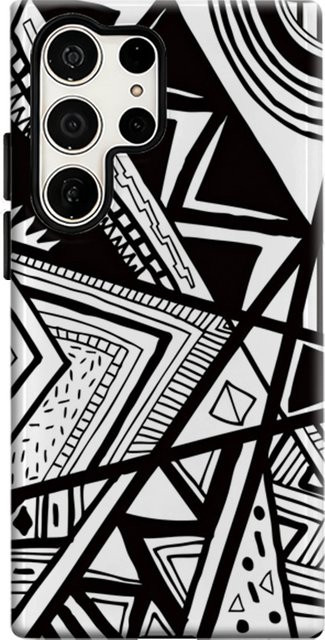 Geometrische Handyhülle für Samsung Galaxy S25 Ultra, S24 und S23 Ultra Plus in Schwarz-Weiß mit glänzender doppellagiger Rückseite - Bild 1