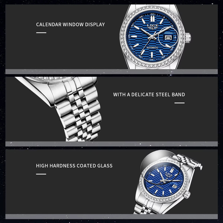LIGE Armbanduhr Automatik, Edelstahl, Silber, Herren - Bild 4