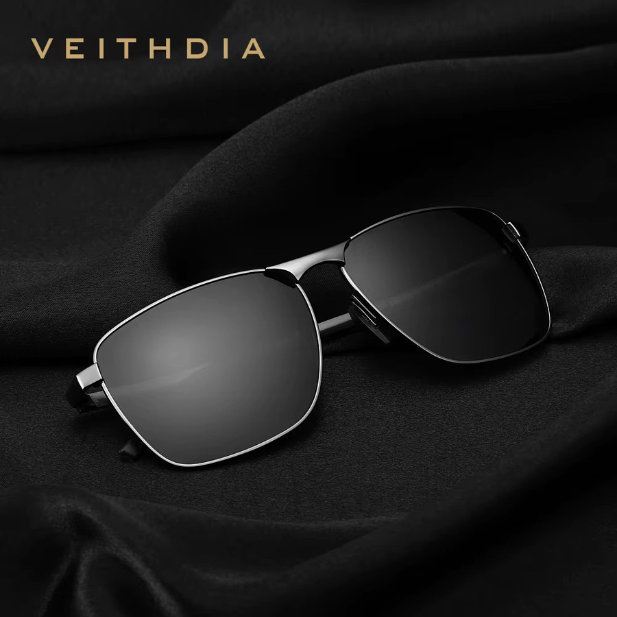 VEITHDIA VTX246 Sonnenbrille, Vollrand, Metall, Schwarz, Unisex, polarisiert - Bild 2