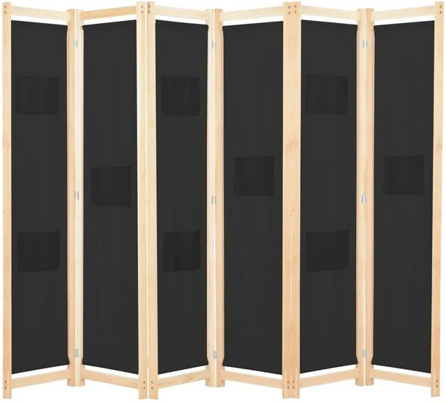 vidaXL 6-teiliger Raumteiler Schwarz aus Stoff, B/H/T: 240 x 170 x 4 cm - Bild 1