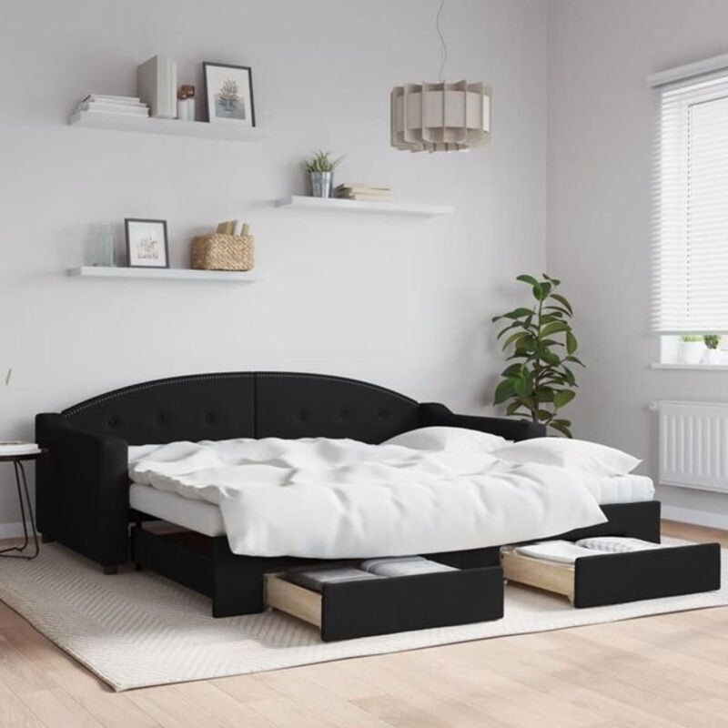 Vidaxl Funktionsbett Tagesbett aus Stoff und Metall mit Schubladen Schwarz B: 90 cm, L: 190 cm - Bild 1