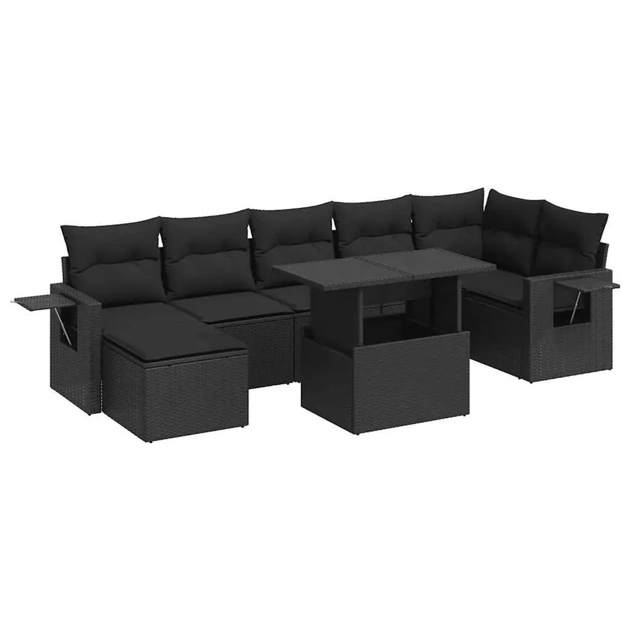 vidaXL 8-teilige Garten-Sofagarnitur in L-Form aus schwarzem Poly-Rattan mit Kissen und pulverbeschichtetem Stahlgestell - Bild 2