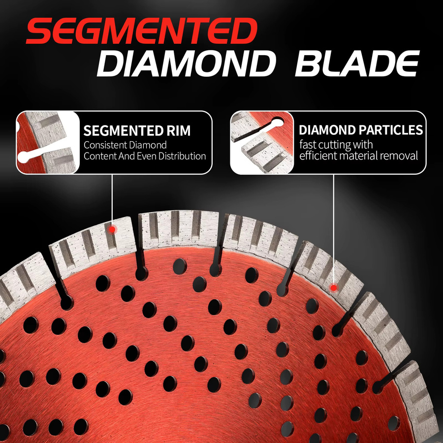 NuoDunco Diamant-Sägeblatt NuoDunco, segmentierte Stein-Trennscheibe in Rot, Durchmesser: 300 mm, Bohrung: 30 mm, ideal für Steinfliesen, Granit, Marmor und Beton - Bild 3