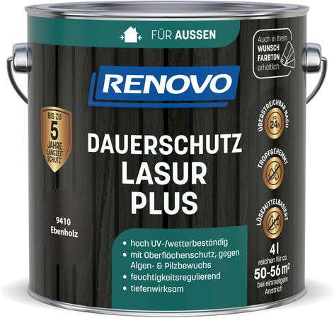 RENOVO Dauerschutzlasur PLUS lmh 4,0L Ebenholz 9410 Braun mit seidenmattem Glanz - Bild 1