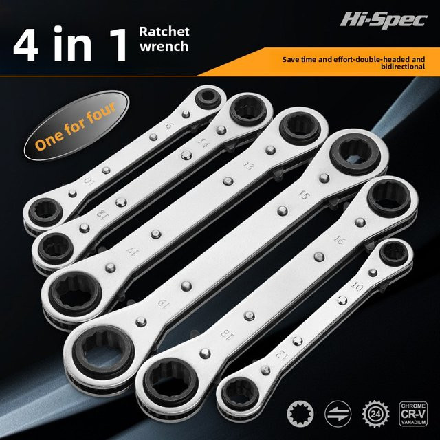 Hi-Spec 4-in-1 Ratschenschlüssel Set, verstellbarer Teleskopschlüssel in Silber - Bild 1