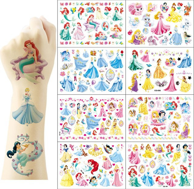 Disney Prinzessin Tattoo Aufkleber, Schneewittchen Belle Ariel, 1-teiliges Set - Bild 1