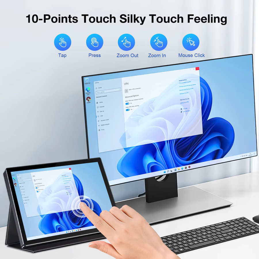 UNEW Tragbarer 10,1 Zoll Monitor mit Touchscreen, IPS Display, 1920x1200 Auflösung, Type-C und HDMI, Schwarz inklusive Lederhülle und VESA 75x75mm Halterung - Bild 4