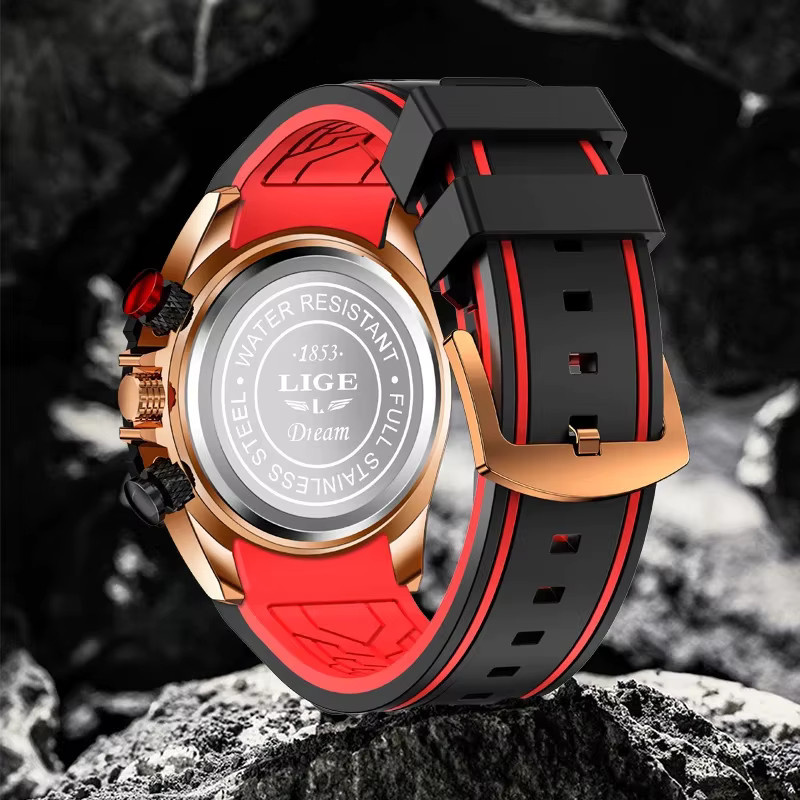 LIGE Armbanduhr Quarz, Silikonarmband, Schwarz, Herren - Bild 4