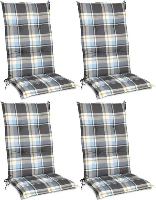 Beautissu Sunny BK Hochlehner Kissen Set 4tlg, Blau Kariert, B: 120 cm, T: 50 cm, H: 6 cm - Bild 1