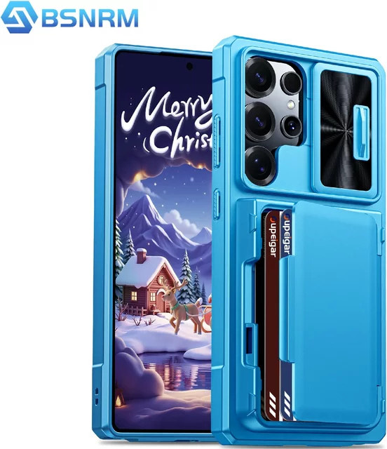 Samsung Galaxy S25 Ultra Handyhülle mit Brieftasche, RFID-Kartenhalter und Kameraabdeckung, stoßfest und robust, Himmelblau - Bild 1