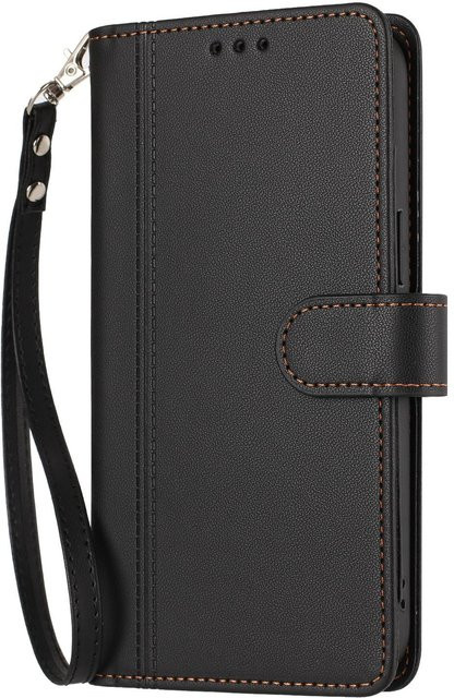 Leder Portemonnaie Klapphülle für Xiaomi Redmi Note Serie in Schwarz mit 9 Kartenfächern und Handgelenksschlaufe - Bild 1
