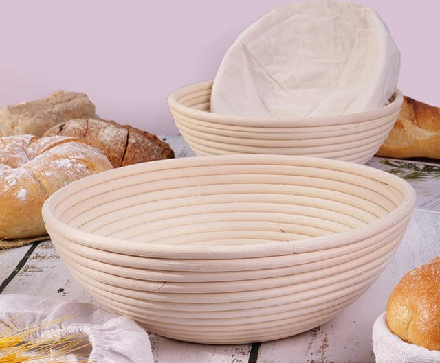 Runder Banneton Brot-Gärkorb aus natürlichem Rattan mit Liner in Beige - Bild 1