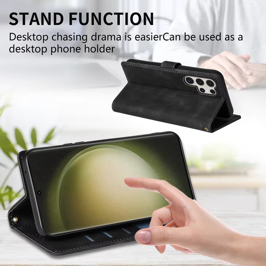 Magnetische Leder-Brieftasche als Flip-Hülle für Samsung Galaxy S24 Ultra, S23 Plus, S22, S21, S20, FE, A05s, A14, A15, A24, A34, A35, A53, A54, A55 in Schwarz - Bild 3