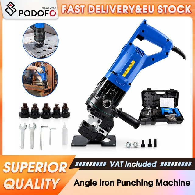 Podofo Elektrischer hydraulischer Lochstanzer 2200W in Blau mit Stanzköpfen 6,5/9/13/17/20,5 mm für Stahl, Eisen, Aluminium und Kupfer - Bild 1
