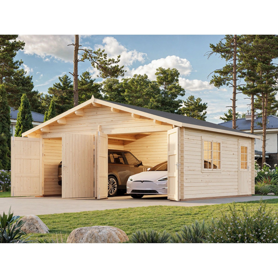 Palmako Holzgarage Roger mit Holztor in Natur mit Chaletschnitt B: 575 cm, T: 510 cm - Bild 2