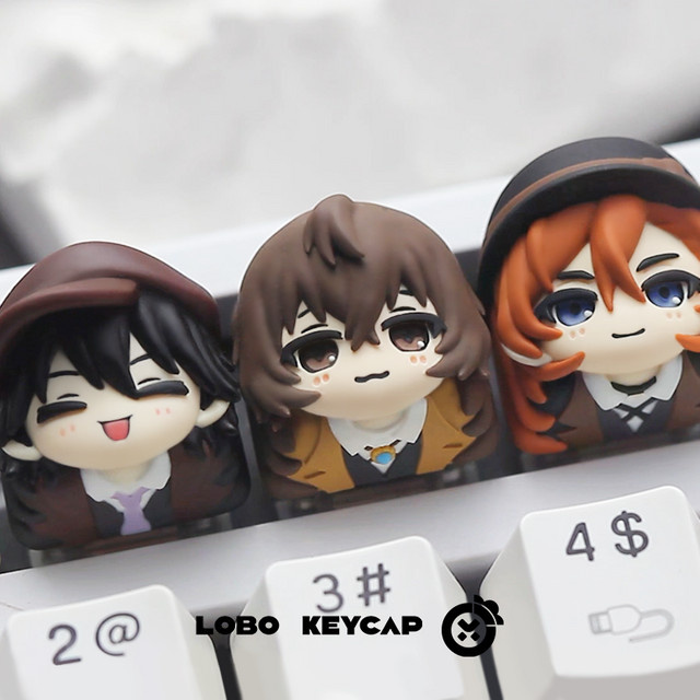 Ajazz Bungo Stray Dogs Tastenkappen Osamu Dazai Chuuya Nakahara Edogawa Ranpo Anime-Figuren aus Harz für Esc-Tasten Multicolor - Bild 1