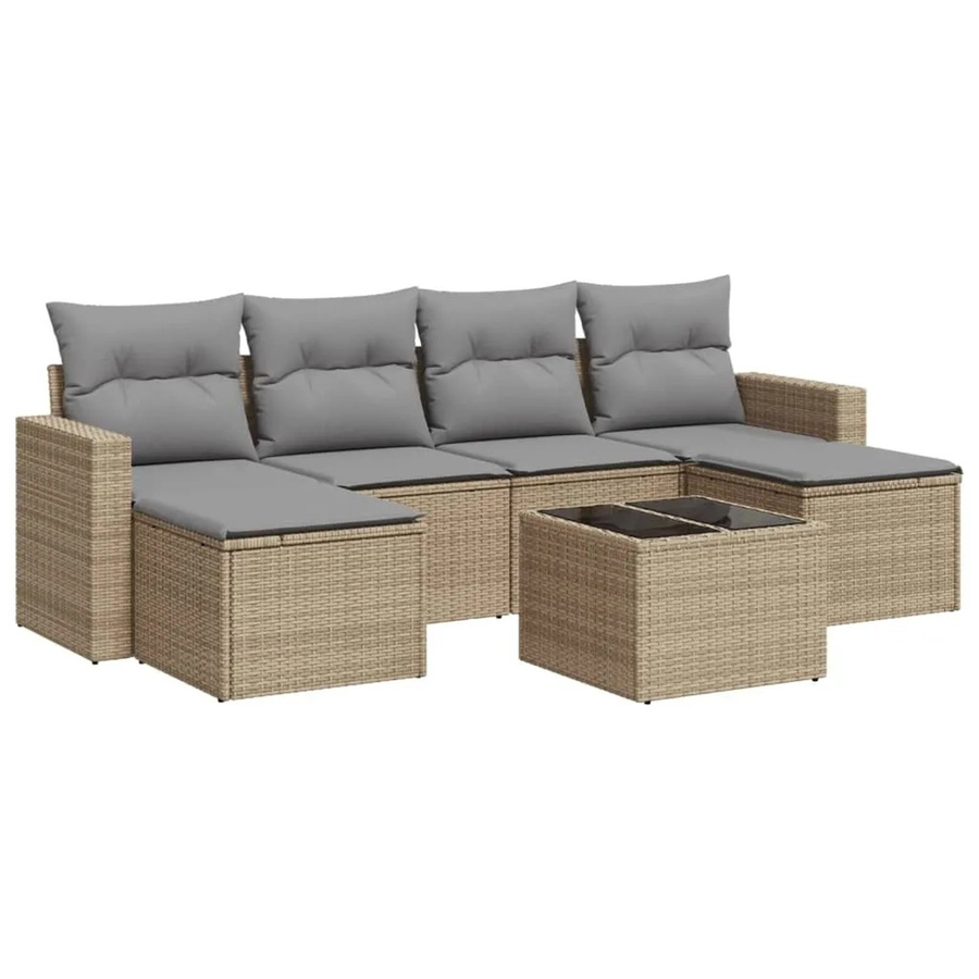 vidaXL 7-teilige Garten-Sofagarnitur aus Poly-Rattan mit Kissen in Beige-grau - Bild 2