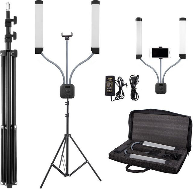 Selens Double Arms LED Fotostudio Selfie Light in Schwarz mit Smartphone-Stativhalterung und dimmbarer Bi-Color Beleuchtung für YouTube, Makeup und Live-Streaming - Bild 1