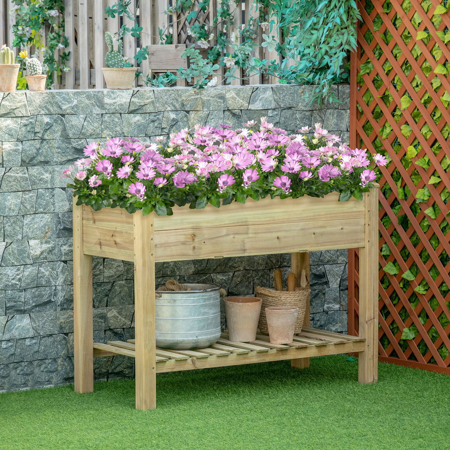 Outsunny Hochbeet aus Holz mit Ablage in Grün, aufgeständertes Pflanzbeet für Garten und Balkon, B/T/H: 113 x 56 x 84 cm - Bild 2