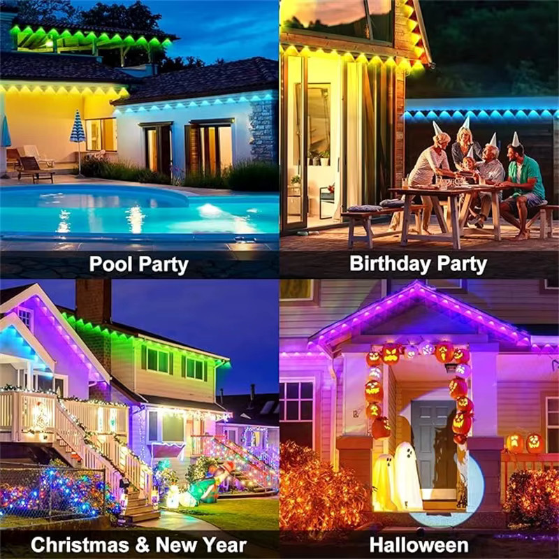 OSIDEN Smart RGB Eave Lights LED-Lichterkette für den Außenbereich mit App- und Fernbedienung, IP67 wasserdicht, Multicolor, 60m - Bild 6