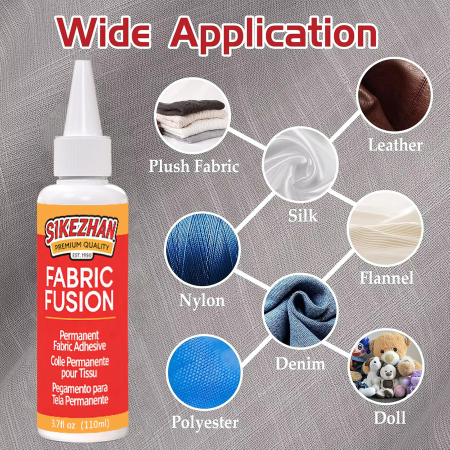 Starker transparenter Stoffkleber mit Auftragsgerät für Saumreparaturen und Applikationen auf Baumwolle, Denim und Polyester - Bild 2