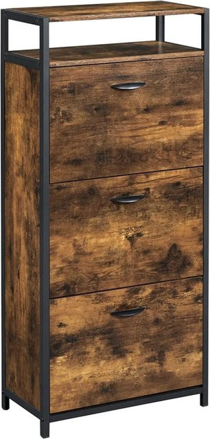 Vasagle Schuhschrank mit 3 Fächern für den Eingangsbereich, Braun-Schwarz, B/T/H: 60 x 30 x 130 cm - Bild 1
