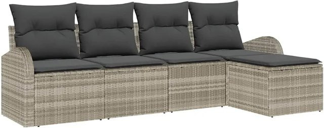 vidaXL Garten-Sofa-Set aus Polyrattan in Hellgrau, 5-teilig mit Sitzkissen und Rückenkissen, wetterbeständig und UV-resistent - Bild 1