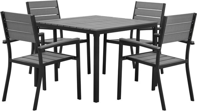 Beliani Gartentisch Set PRATO in Grau und Schwarz aus Aluminium und Kunststoff B/T/H: 95 x 95 x 90 cm - Bild 1