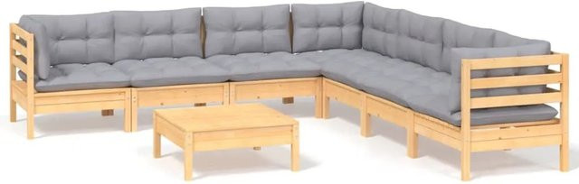 vidaXL 8-tlg. Garten-Lounge-Set aus massivem Kiefernholz in Braun-Grau mit grauen Polstern - Bild 1