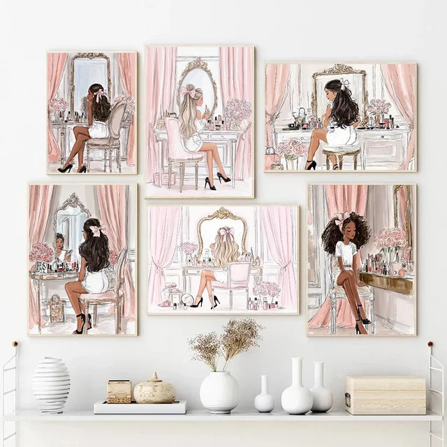 MINISO Leinwand Wandkunst Poster mit modernen Cartoon Illustrationen für Mädchen in Rosa - Bild 1