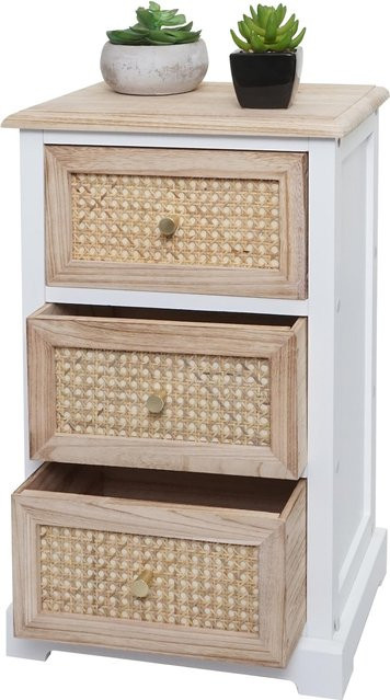 MCW Kommode K87 aus Holz und Rattan in Weiß und Natur, B/T/H: 63 x 40 x 28 cm - Bild 1