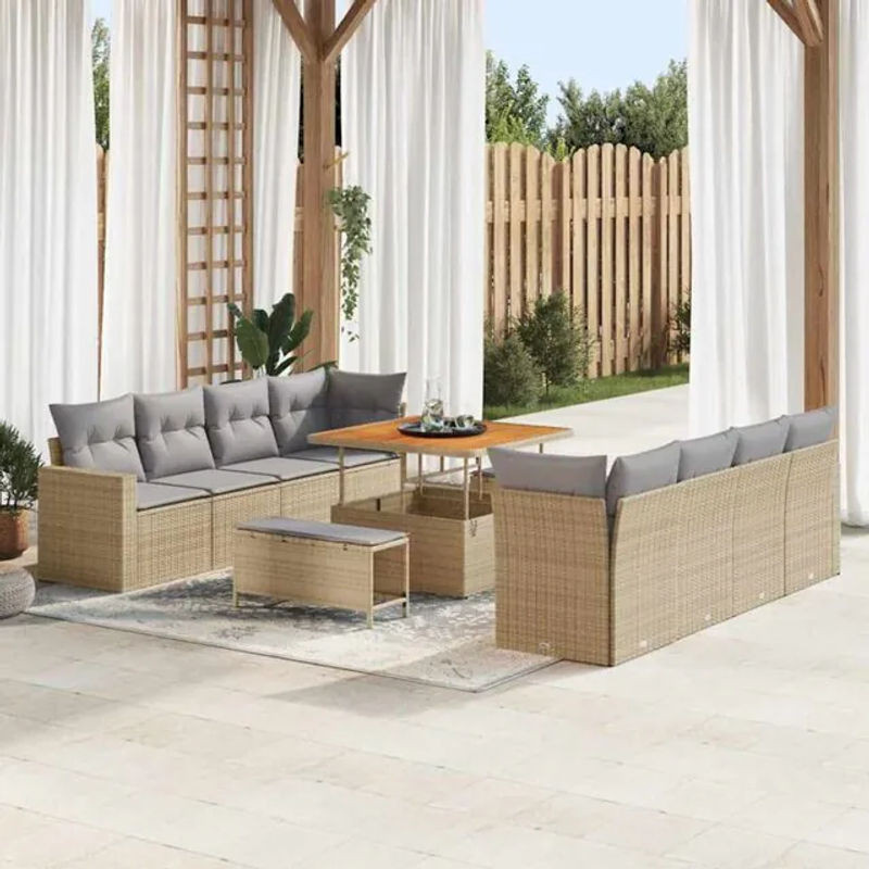 Vidaxl Loungemöbel Garten-Sofa-Set aus Polyrattan und Stahl, 11-teilig, Beige und Grau, B/T/H: 100 x 100 x 71 cm - Bild 1
