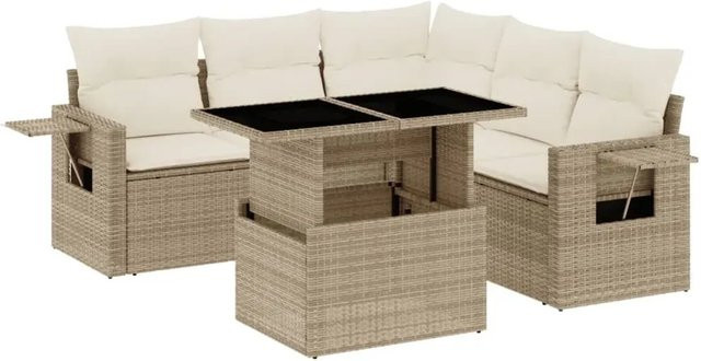 vidaXL 6-teilige Garten-Sofagarnitur aus Poly-Rattan mit Kissen in Beige-Creme - Bild 1