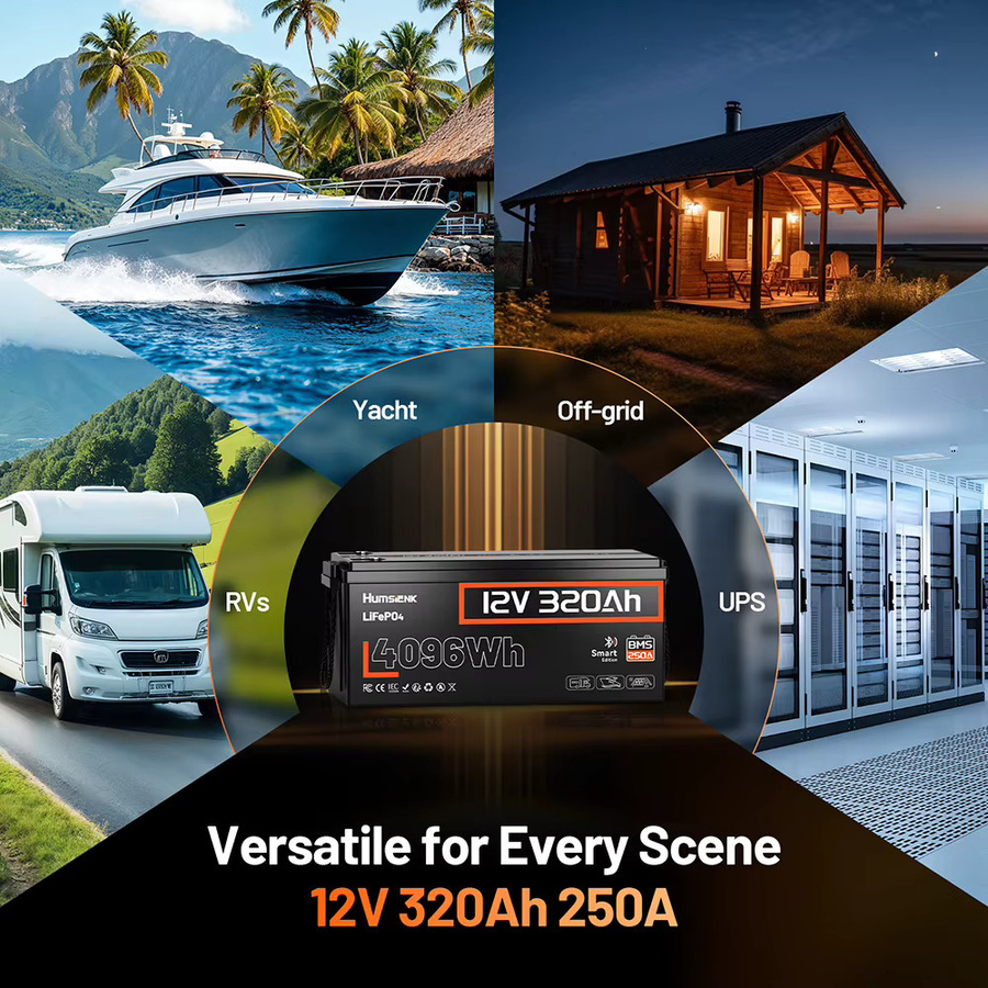 Humsienk 12V 314Ah LiFePO4 Lithium-Akkupack mit Bluetooth und 200A BMS in Schwarz für Wohnmobile, Golfcarts, Camping und Angelboote - Bild 4