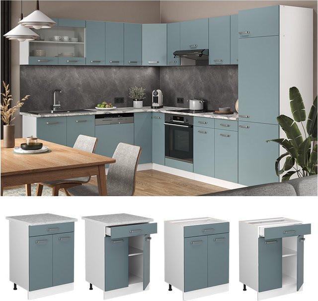 Vicco Küchenunterschrank R-Line mit Schublade in Blau, Breite: 60 cm - Bild 1