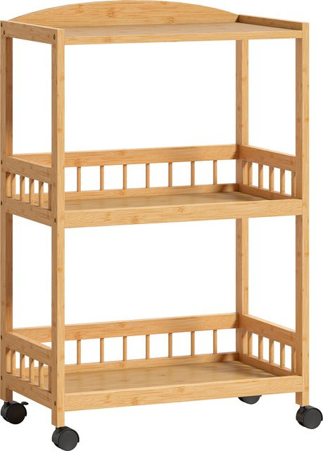 Aosom Küchenwagen aus Bambus mit 3 Ebenen in Braun, Rollwagen mit Stauraum für Küche, Bad, Büro und Wohnzimmer, B/T/H: 60,0 x 30,5 x 83,0 cm - Bild 1