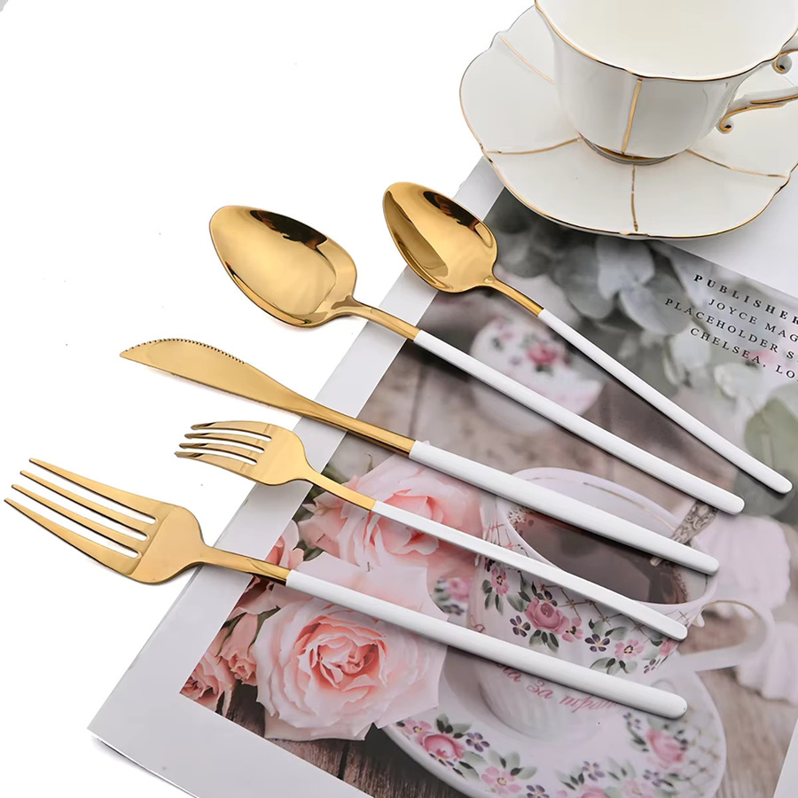 AJOYOUS Besteckset aus 304 Edelstahl in Gold, 24-teiliges Set mit Messern, Gabeln, Löffeln und Teelöffeln, poliert - Bild 2