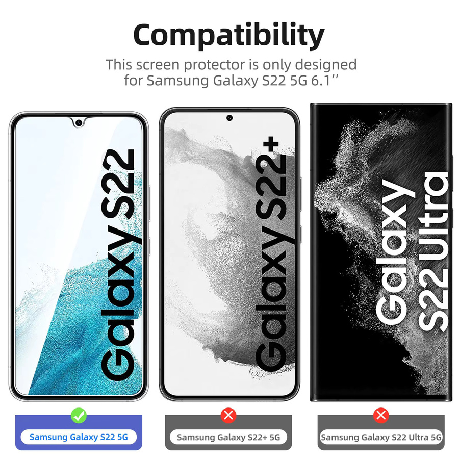 Samsung Displayschutzfolie aus gehärtetem Glas für Galaxy S22, transparent, HD-Kristall, 9H Härtegrad, 0,22 mm Höhe - Bild 4