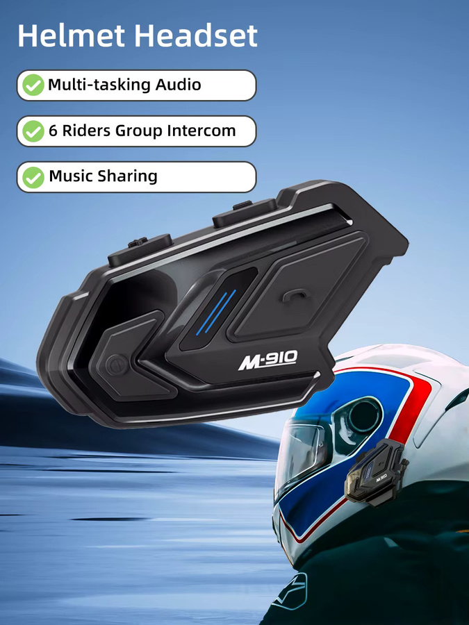 WAYXIN M910 Motorradhelm-Headset Bluetooth-Gegensprechanlage für 6 Fahrer in Schwarz mit Audio-Multitasking und wasserdichter Funktion - Bild 7