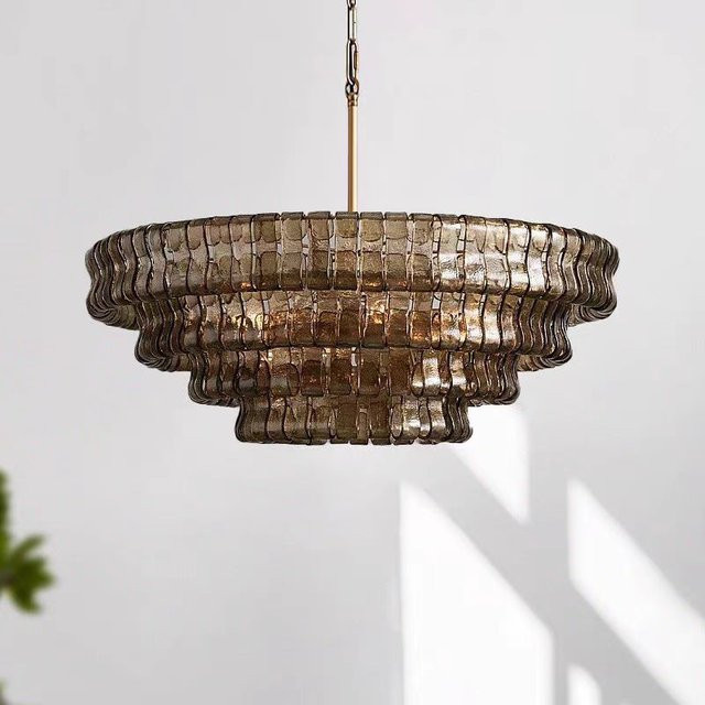 HomeLover Ghiaccio Runder Kronleuchter aus Glas in Grau und Transparent im Art-Deco-Stil mit Gold/Messing-Elementen - Bild 1