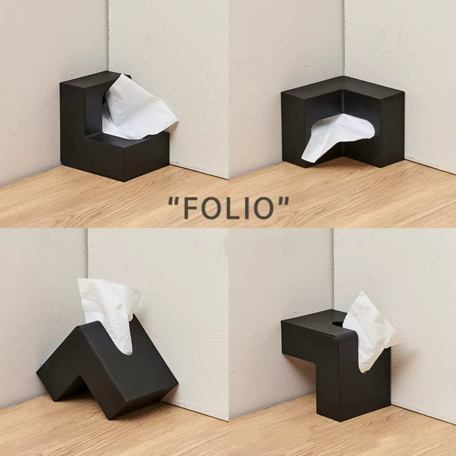 L-förmige Taschentuchbox aus Kunststoff, schwarz, zusammenklappbarer doppelseitiger Taschentuchhalter für Büro, Wohnzimmer und Schlafzimmer - Bild 2