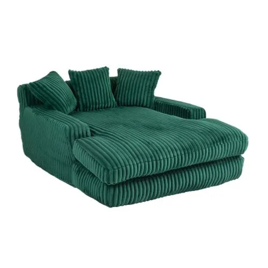 PXloue Stoffsofa aus Cord in Grün mit 3 Kissen, B/T/H: 125 x 155 x 63 cm - Bild 2