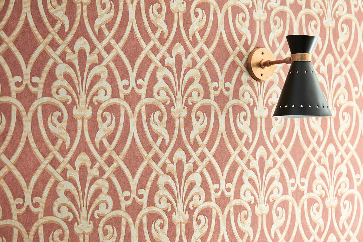 Little Greene Tapete Brook Street Etruscan in Rot, Gold und Orange mit floralem Vintage-Muster und Glanz-Effekt - Bild 3
