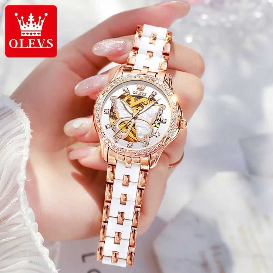 OLEVS Armbanduhr, Automatik, Edelstahl, Roségold, Diamant, Damen - Bild 2