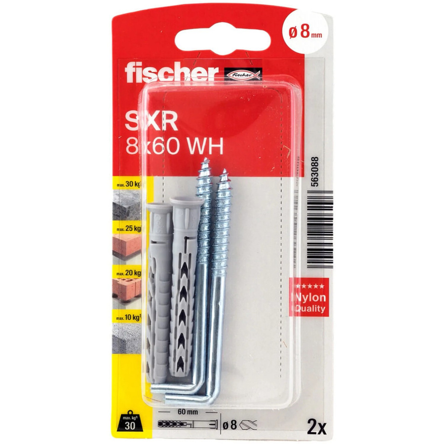 Fischer Langschaftdübel SXR 8x60 aus Nylon in Weiß mit Winkelhaken - Bild 2