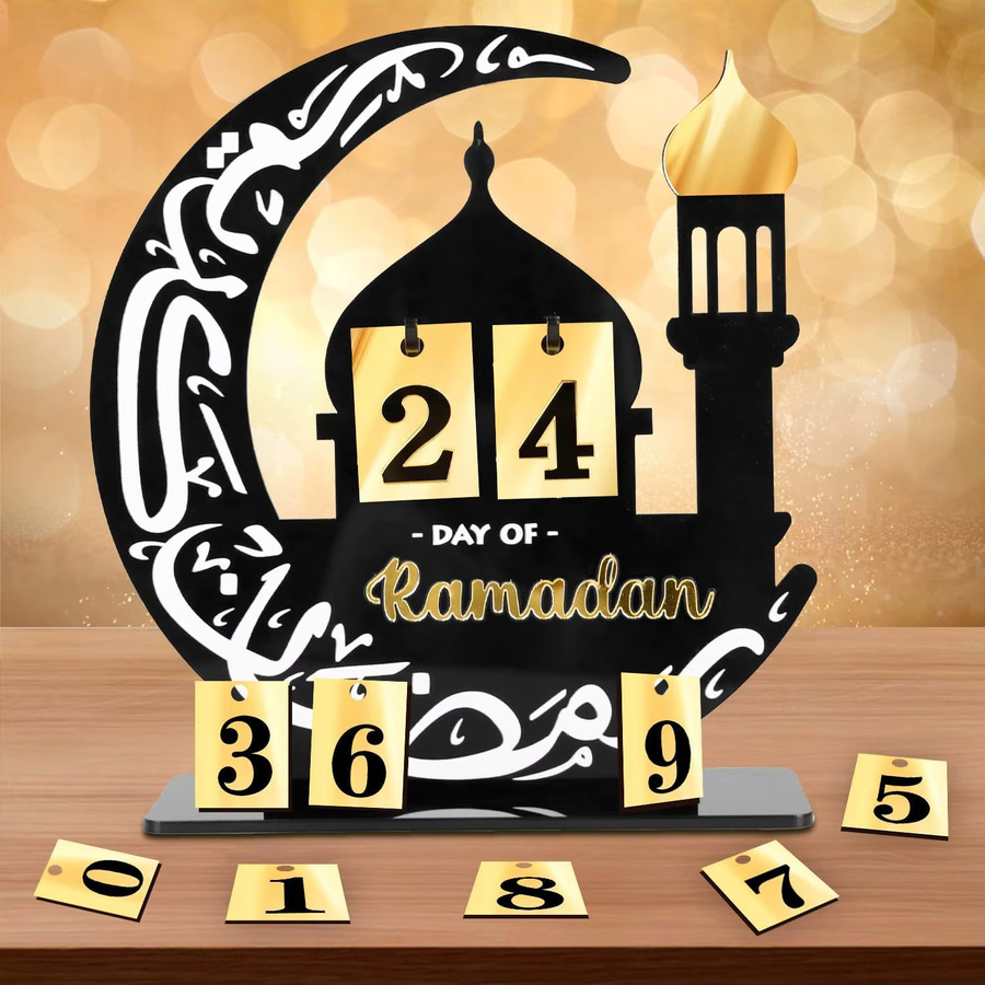 Interaktiver Eid-Countdown-Kalender 2026 aus schwarzem Acryl als DIY-Ornament für Ramadan und muslimische Feste zur Tischdekoration - Bild 4
