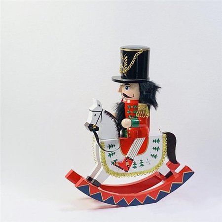 Nussknacker Soldat auf Schaukelpferd aus Holz, Weihnachtsdekoration in Schwarz und Multicolour, Höhe: 30 cm